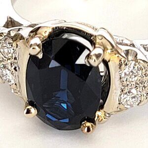 14K White Gold Blue Sapphire & Diamond Ring
